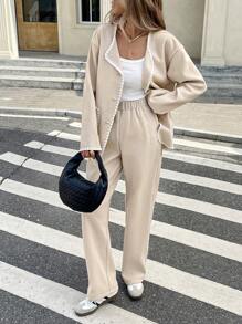 SHEIN Frenchy 2 件套女式拼色装饰口袋夹克和裤子