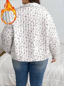 SHEIN Privé Plus Size Floral Print Turtleneck Long Sleeve Loose Casual Sweatshirt, Warm & Fashionable For Autumn/Winter - Apricot - View 2