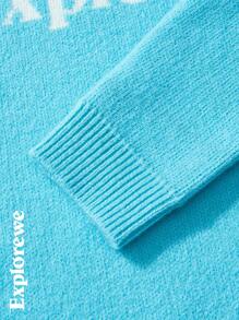 SHEIN Teenager Mädchen Buchstaben Muster Raglanärmel Lässig Rundhals Pullover, Herbst/Winter