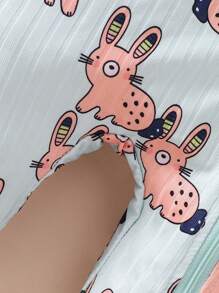 3pcs/Set Newborn Baby Casual Cartoon Animal Pattern Rib Long Sleeve Romper Jumpsuit Home Set