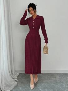 Chiquease Sweater Dress, Casual And Fashionable For Everyday Wear - Burgundy - View 5