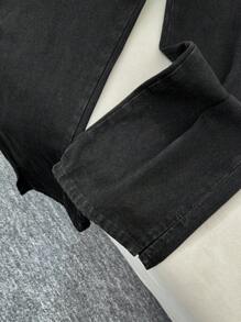 SHEIN Teen Boy Fashion Casual Black Lined For Added Warmth Cargo Pocket And Side Slit Design Loose Straight Leg Jeans Boys Cool Outfit/Boys Thanksgiving Outfit For Boys Costume Dailywear And Fall/Winter Teen Boy Clothes