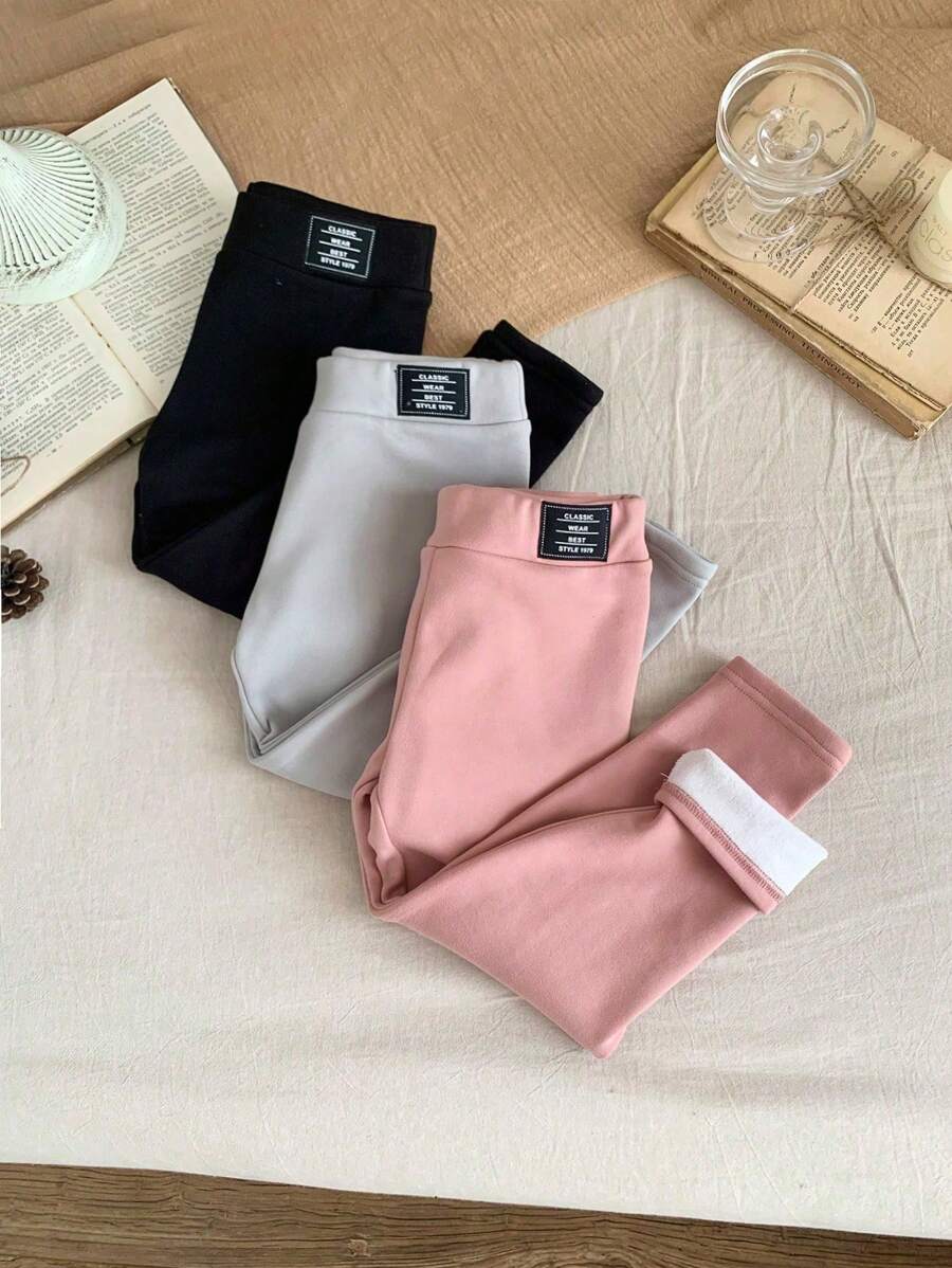 SHEIN LMoss Kids LMoss Baby Girl 2pcs/Set Baby Girl Thermal Lined Leggings, Warm, Affordable, Suitable For Outdoors & Home - Pink - View 1