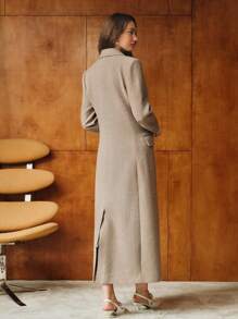 MOTF PREMIUM FAUX PEARL GRAPHIC PATTERN LAPEL COLLAR LONG OVERCOAT - Brown - View 8