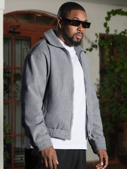 Manfinity VCAY Chaqueta casual de hombre de ajuste holgado, de un solo color, con hombros caídos y manga larga con abertura frontal, para otoño e invierno