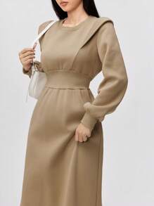 Mulvari Vestido sudadera con capucha de cintura alta a cuadros patchwork con cordón para mujer, otoño/invierno