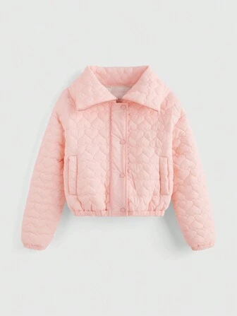 Kawaii Chaqueta larga con cremallera, informal, con acolchado con diseño de corazón estilo Kawaii para mujer