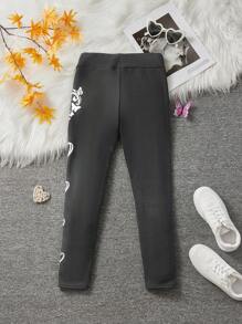 Tween Girls Casual Street Style Heart Print High Waisted Warm Thermal Lined Leggings - Grey - View 2