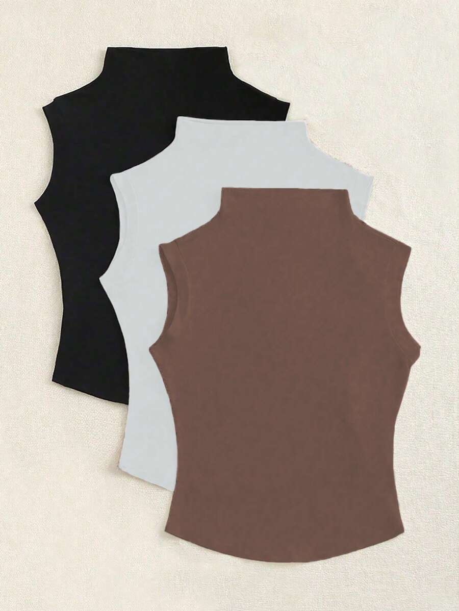 Flirla Casual Versatile Solid Color Crew Neck Tank Top - Multicolor - View 1