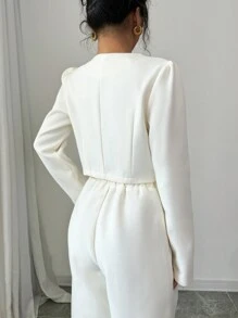 Chiquease 优雅纯色纽扣泡泡袖短款夹克，秋季