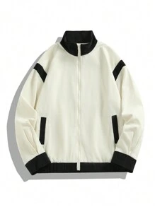 Manfinity Hypemode Men's Solid Color Paneled Front Zipper Long Sleeve Casual Jacket And Pants Set