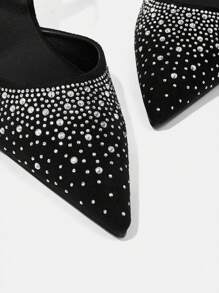 CUCCOO TILAWA Sandales à talon haut à bout pointu et dos ouvert entièrement ornées de strass, chaussures de soirée sexy pour femmes pour la Saint-Valentin