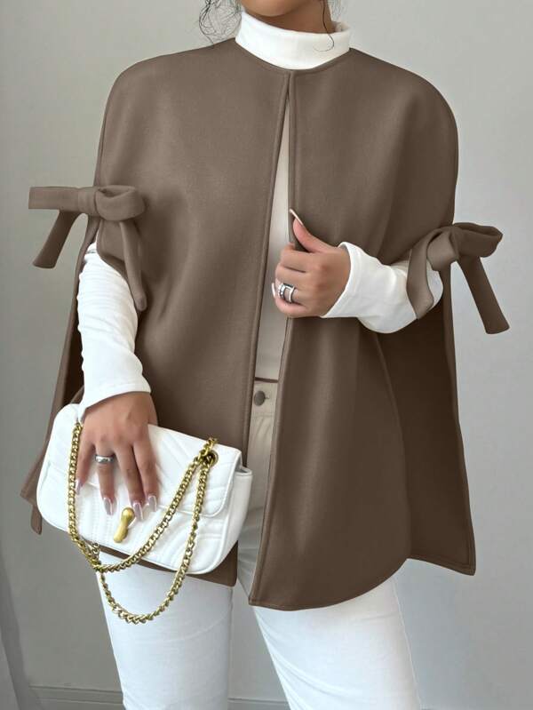Elenzga Women's Solid Color Butterfly Sleeve Cape Design Elegant Overcoat, Autumn/Winter