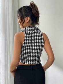 Firerie Áo vest cài nút họa tiết răng sói cho mùa thu/đông - Đen và trắng - Xem 2