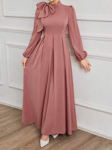 Modelyn 女士系肩长袖连衣裙 超长款女士装 长款晚礼服 - 藕粉色 - 查看 5