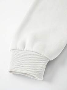 SHEIN EZwear Áo nỉ cổ tròn dành cho nữ, thiết kế hình người bánh gừng màu trơn, giản dị và dễ mặc hàng ngày - trắng - Xem 3