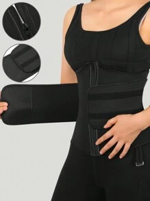 1 件女式纯色拉链双层束腰紧身胸衣腰带 - 黑色 - 查看 1