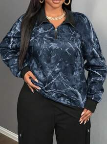 Slaydiva Casual Basic Streetwear Camo Print Loose Fit Zip-Up Hoodie For Women In Fall/Winter - Blue - View 5