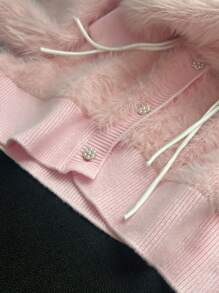SHEIN LUNE Fluffy Thickened Elegant Cardigan Autumn/Winter Jacket, Pink Sweater - Baby Pink - View 6