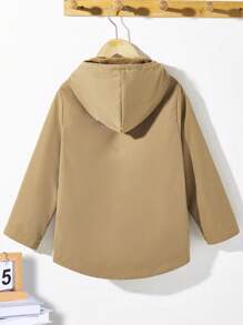 SHEIN Casual Long Loose Woven Young Boy Jacket,In Fall/Winter - Khaki - View 2