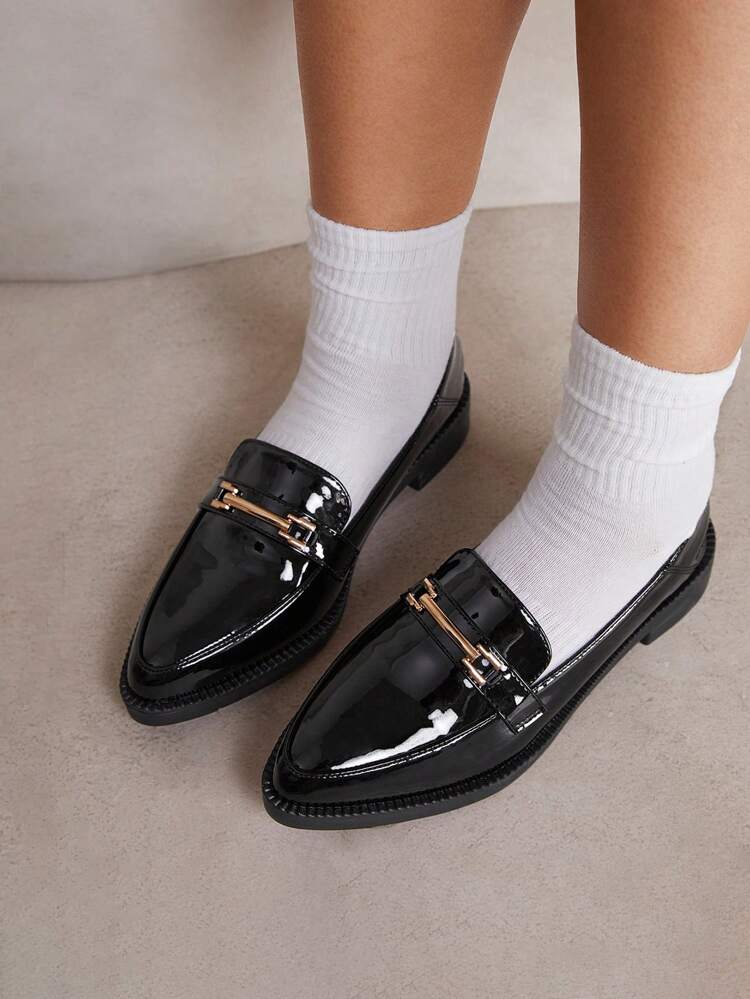 CUCCOO CURVES Wide Fit Plus Size Platform Thick Sole Pointed Toe Solid Black Closed-Toe Lace-Up Oxford Shoes For Women, Suitable For All Seasons For Christmas And New Year Holiday Vibe Fall And Winter Valentines