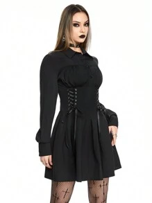 ROMWE Grunge Punk 女式性感骷髅水钻装饰迷你连衣裙 - 黑色 - 查看 4