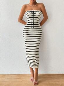 Calvaya Women's Fashionable Knit Strapless Sexy Dress, Elegant Resort Style, Autumn/Winter