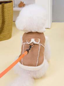 PETSIN 米色羊羔绒衬里保暖宠物外套，配有防风牵引绳附件，适合秋冬季