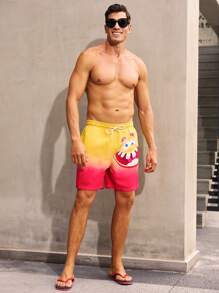 Surfspeed Men's Tie Front Ombre Print Casual Beach Pants, Everyday Wear