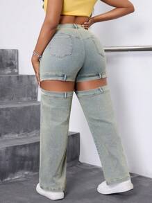 SHEIN SXY Plus Size Casual Versleten Hoge Taille Losse Fit Jeans