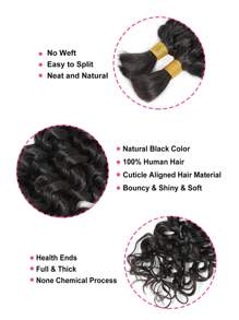 Boho Braids 2pcs Braiding Hair Bulk No Weft Water Wave Crochet Human Hair Natural Black Color Virgin Human Hair Extension Knotless Braids Hair Extensions - Natural Black - View 4