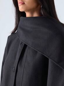 LYSMO Women Casual Minimalist Solid Color Scarf Collar Long Coat For Autumn/Winter Cape Jacketcape Coat - Black - View 6