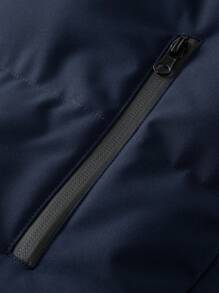 Manfinity Homme Men's Casual Solid Color Zip Up Hooded Padded Coat, Winter