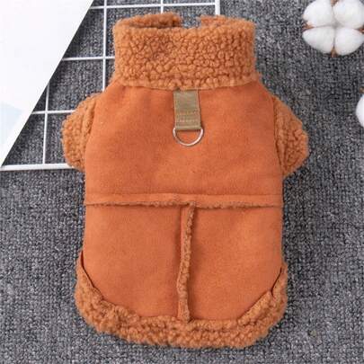 PETSIN 卡其色防风羊羔绒加厚保暖宠物外套夹克，秋冬季可供猫狗穿着