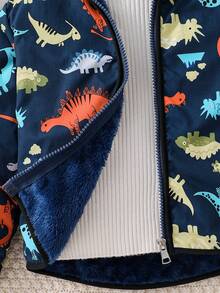 年轻女孩保暖内衬防风连帽夹克，春秋季时尚厚垫外套 - 藏蓝色 - 查看 3