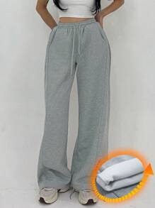 DAZY Pantalones de chándal de mujer de unicolor con bolsillo suelto, cintura ajustable y pliegues, pantalones amplios, joggers de mujer