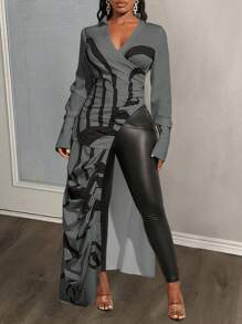 Slaydiva قميص طويل كاجوال للنساء بأكمام طويلة وشق جانبي في الذيل، خريفي - أخضر داكن - مشاهدة 6