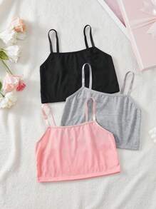 Set de 3 piezas de ropa interior tipo camiseta de unicolor para adolescentes chicas - Multicolor - Ver 3