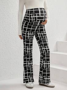 SHEIN Printed Woven Wide Leg Pants For Pregnant Women - Khaki - View 6