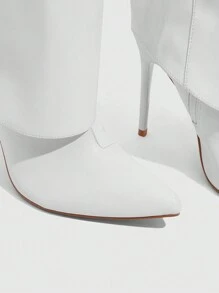 CUCCOO SZL Fashion White Metal Decor Pointed Toe Wide Leg Thin High Heel Knee-High Boots For Spring Shoes Spring Break Easter For Christmas Spring Shoes - White - View 10