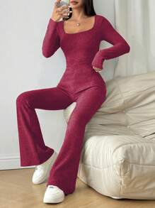 Flirla Bộ đồ liền thân đơn giản và thời trang dành cho nữ mặc hàng ngày - Màu Đỏ Sâu - Xem 5