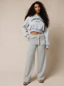 SUMWON WOMEN Sumwon 1996 Straight Leg Athletic Sweatpants Loungewear Fleece Winter Cozy Activewear Workout Gym Running Casual Comfort Fit Pants With Drawstring - Grey - View 6