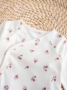 Cozy Pixies 2件套新生女宝宝碎花波点图案针织柔软圆领长袖连体衣套装 - 彩色 - 查看 3