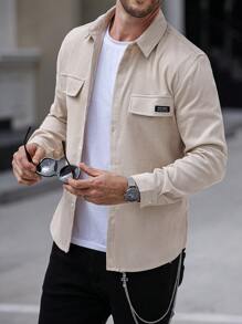 Manfinity Homme Men's Casual Front Button Long Sleeve Shirt, For Autumn, Winter