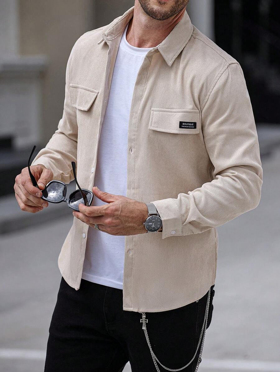 Manfinity Homme Men's Casual Front Button Long Sleeve Shirt, For Autumn, Winter