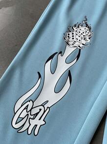 Manfinity Roghcode Bộ quần nỉ và áo hoodie có dây rút họa tiết chữ và nhện cho nam, trang phục thường ngày mùa thu - Màu xanh lam - Xem 7