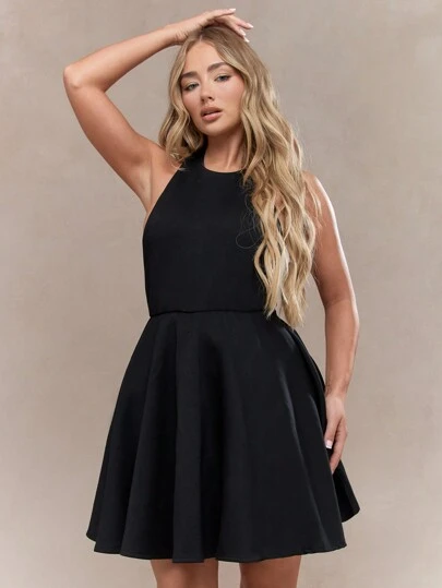 MISSGUIDED Halter Neck Backless Skater Mini Dress,XXS