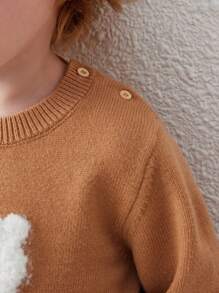 Blossori Young Boys Casual Bear Pattern Sweater, Autumn/Winter - Khaki - View 6