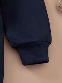 PrepCrw 年轻女孩学院风靛蓝针织合身前扣领连衣裙，秋冬 - 藍色 - 查看 5