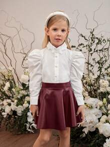 SHEIN Young Girl Solid Color PU Leather Bodycon Casual Skirt Skirt Winterburgundy Skirtwinter Skirtgirls Winter Skirtskirt For Winter